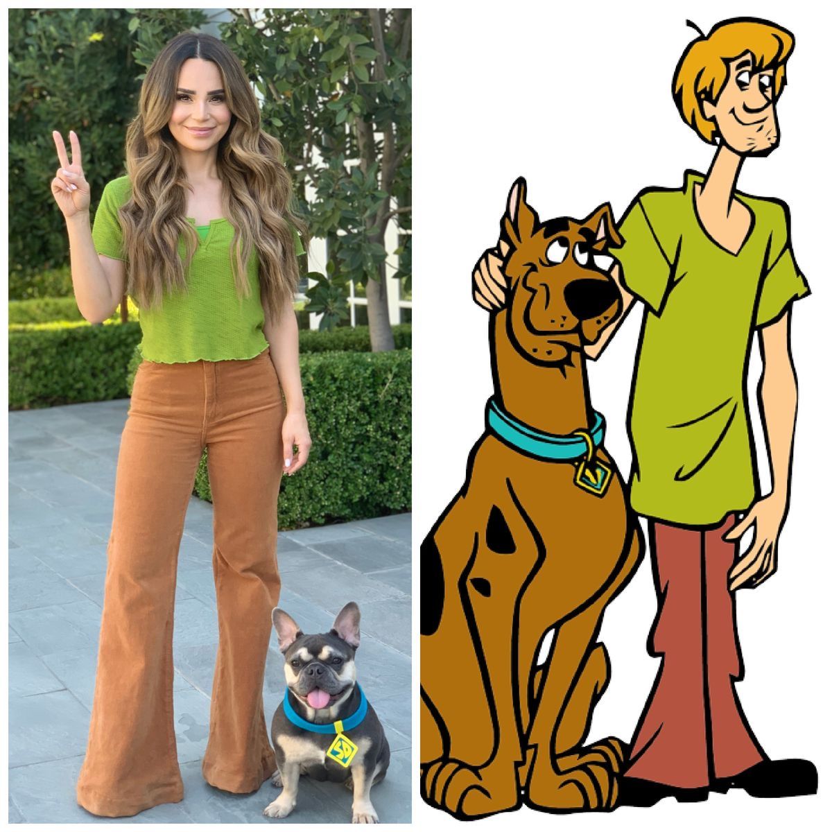 a woman and her dog dressed as Scooby and Shaggy 