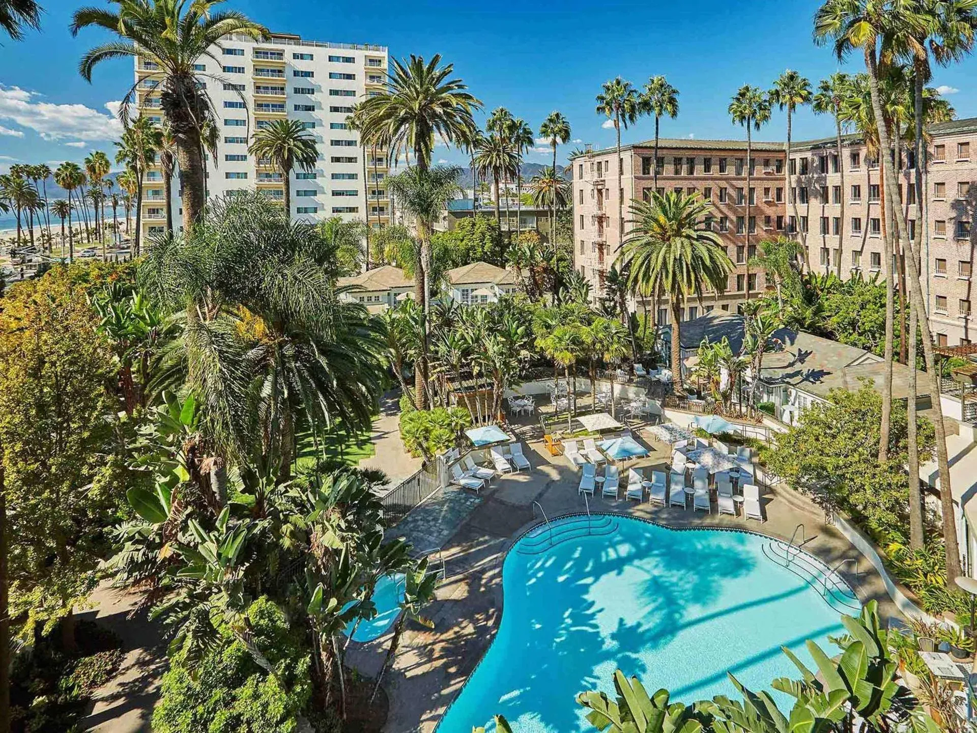 The gardens and pool at the Fairmont Miramar Hotel & Bungalows