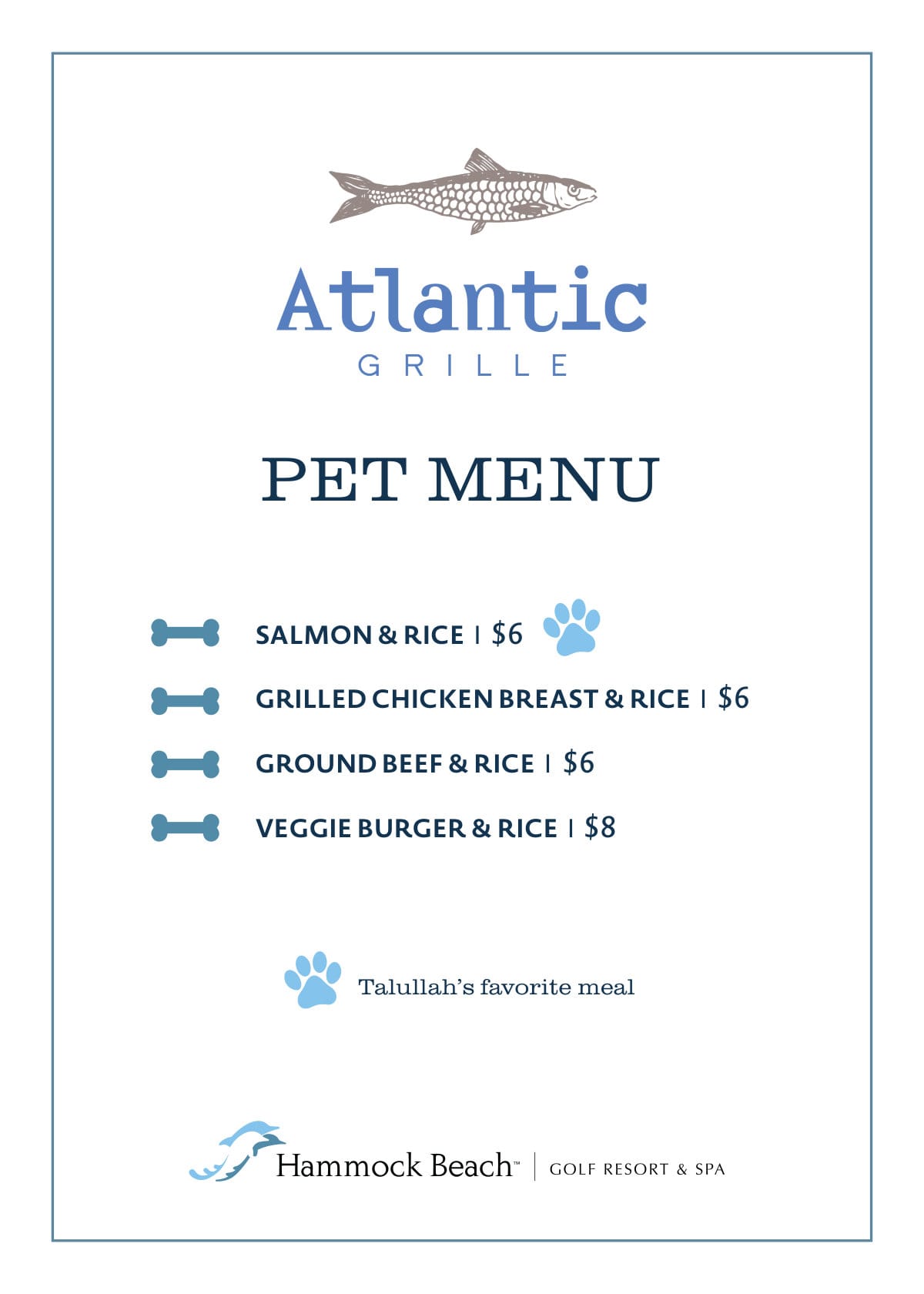 Hammock Beach Golf Resort & Spa dog menu