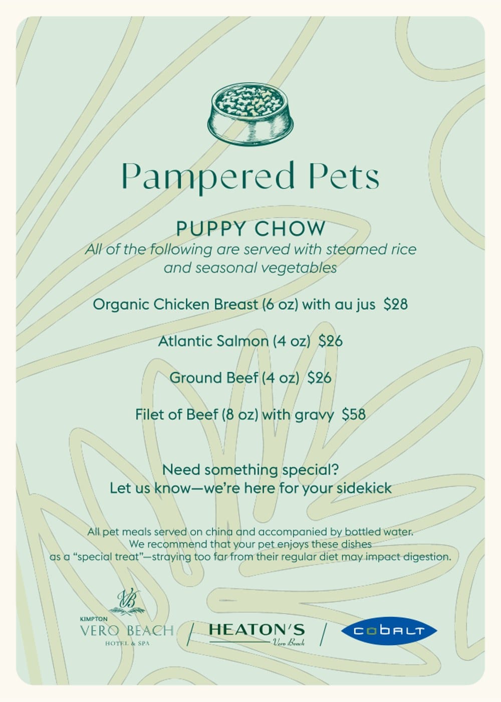 Kimpton Vero Beach Hotel & Spa dog menu