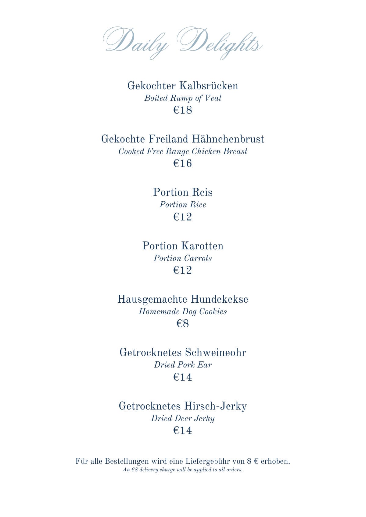 Schloss Fuschl dog menu