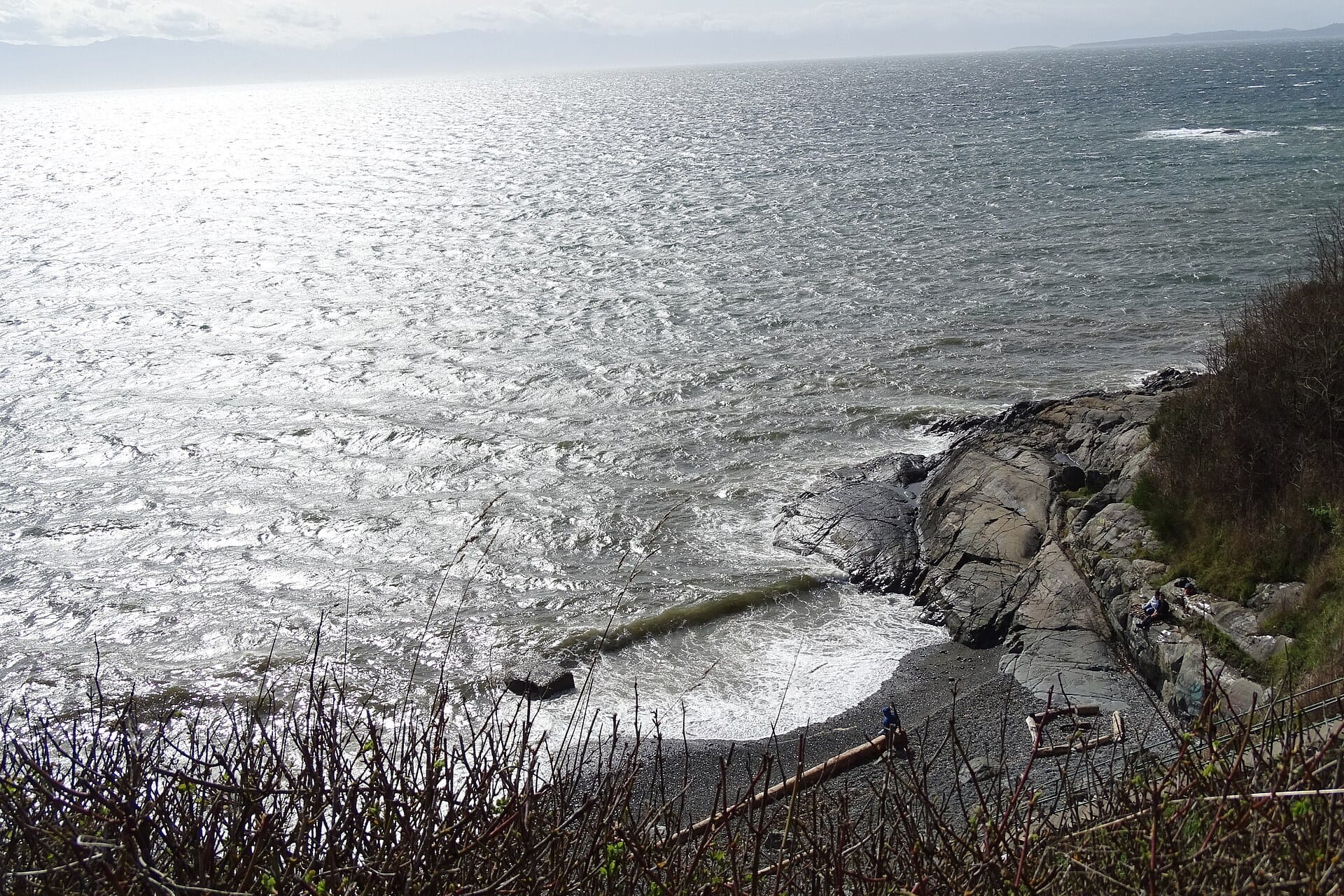 The shore below Beacon Hill Park, Victoria, looking out over the Strait of Juan de Fuca