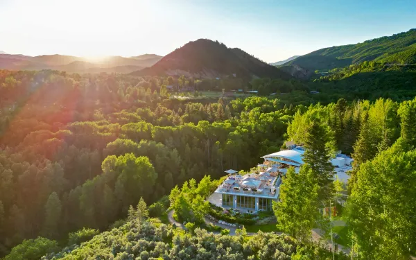 Aerial view of Aspen Meadows Resort in the Colorado Rockies